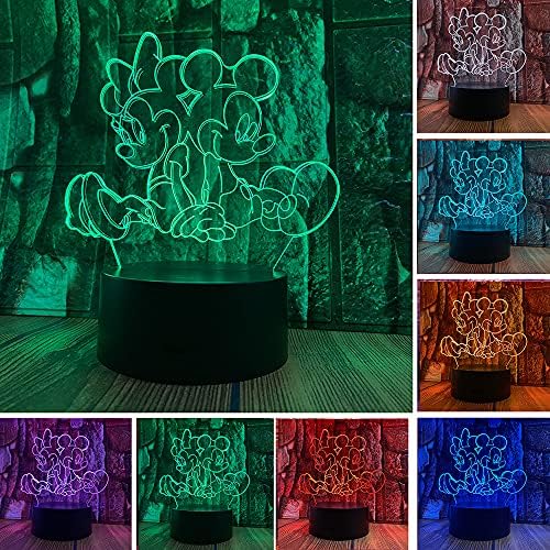 דמות אנימה מיקי מיני צלמיות פיות אור קריקטורה עכבר 3 הוביל אשליה אופטית קישוט שולחן מנורת 16 צבעים שלט רחוק חזותי לילה אור