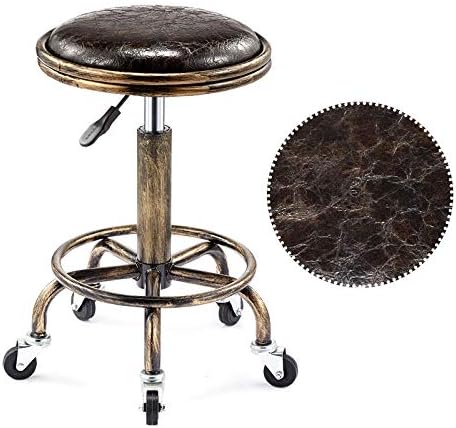 שרפרף שולחן ציפורניים עם גלגלים, שרפרף שולחן מחשב עם מושב עור סינטטי חום,גובה מתכוונן 45-59 סנטימטר נתמך משקל 160 קילוגרם,כיסא