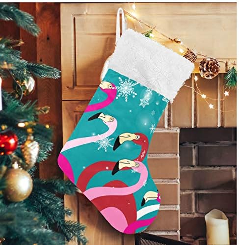 גרבי חג המולד של Alaza פלמינגו לחג המולד עם קישוטי גרביים גדולים של פתית שלג קלאסית למסיבה של עונת החג למשפחה