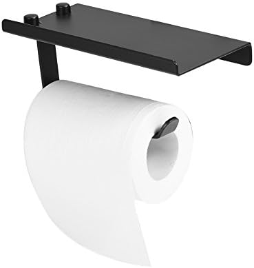 מחזיק נייר רכוב על קיר שירותים עם שטח מדף טלפונים ניידים שטח אלומיניום אביזרי צבע שחור לחדר אמבטיה