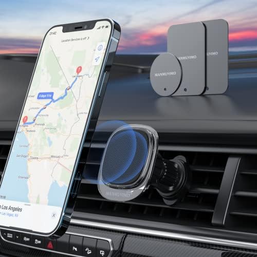 מחזיק טלפון מגנטי של Manmuvimo עבור אוורור מכוניות עם קליפ שדרוג וו, ערכות מכוניות טלפוניות סלולריות 360 ° מתכווננות