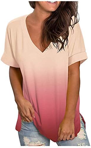 נשים מקרית שיפוע קצר שרוול רופף חולצה טי חולצות חולצה קיץ עם צווארון חולצות סוודר טוניקת טנק