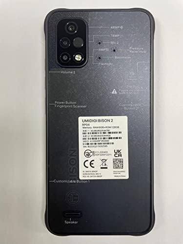 Umidigi Bison 2 סמארטפונים מחוספסים לא נעולים, 6GB+128 ג'יגה -בייט אנדרואיד 12 IP68/IP69K טלפון אטום למים אטום למים