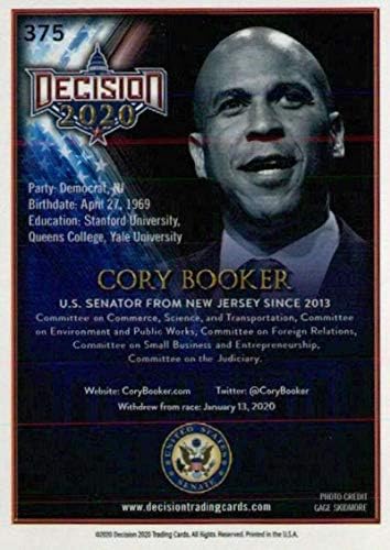 החלטת עלים 2020 375 כרטיס מסחר של Cory Booker