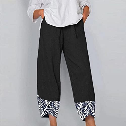 מכנסי קפרי מזדמנים לנשים מכנסי טרנינג פשתן רגל רחבה צבע אחיד בתוספת גודל פלוס מכנסי פיג'מה עם כיסים