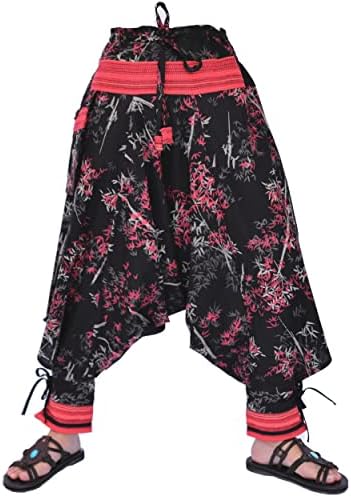 סיאמרוז בסגנון יפני סמוראי מכנסיים מכנסיים גברים נשים יוגה נינג'ה מכנסיים בעבודת יד מכותנה