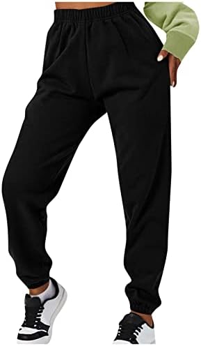 מכנסי טרנינג של נשים GUMIPY עם כיסים בתוספת גודל נתיב צבע מוצק מכנסי טרקלין אימון אימון יוגה מחודדת ג'וג'ר פעיל