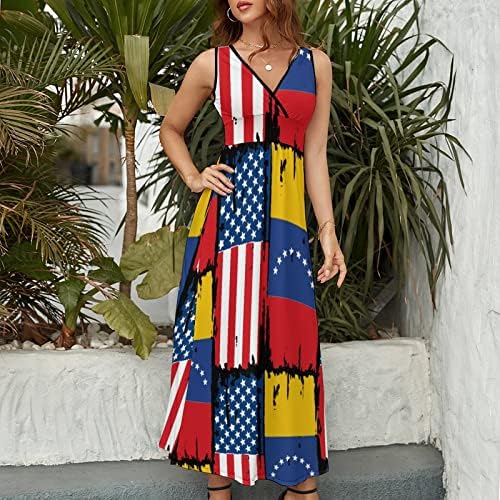 ארהב ונצואלה דגל נשים של ארוך שמלה ללא שרוולים נדנדה מקסי שמלה קיצית עיצוב