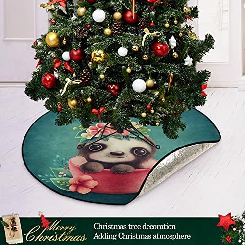 עצלן של צמיגואה בכוס תה מחצלת עץ חג המולד עגול עץ חג המולד מעמד מחצלת מחצלת למסיבת חג בית חג המולד קישוטי יום חג המולד