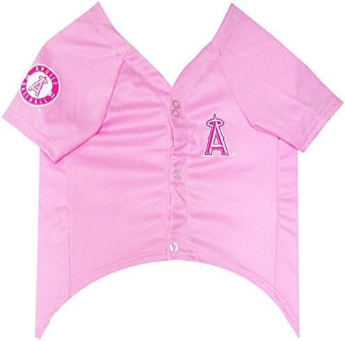 גופיית MLB לכלבים - LA Angels Jersey Pink, גדולה. תלבושת ורודה חמודה לחיות מחמד