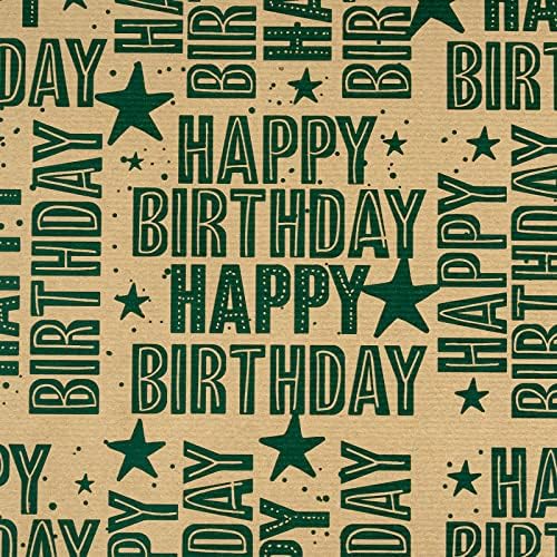 גליל נייר עטיפה של רוספפה קראפט-דפוס יום הולדת שמח ירוק נהדר ליום הולדת, מסיבה, מקלחת לתינוק - 17.5 אינץ '