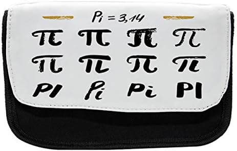 מארז עיפרון של Ambesonne Pi, קונספט מתמטיקה מספר מדעי אמנות, תיק עיפרון עט בד עם רוכסן כפול, 8.5 x 5.5, קפה חיוור אפור פחם