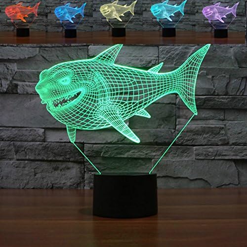 תלת מימד כריש דגים לילה אור USB מתג מגע עיצוב שולחן שולחן שולחן מנורות אשליה אופטיות 7 אורות מחליפים צבעים מנורת שולחן עמוד