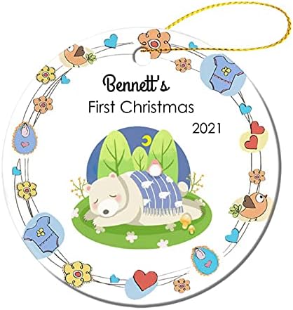 תינוק מותאם אישית דוב תינוק חג המולד הראשון שינה 2021 קישוטי תמונה מצוירים 1 לתינוקות שזה עתה נולדו מזכרות חג המולד לתינוק
