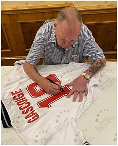 מזכרות בלעדיות פול גאסקוין חתם על גופיית כדורגל אנגליה 1990. מסגרת מעולה