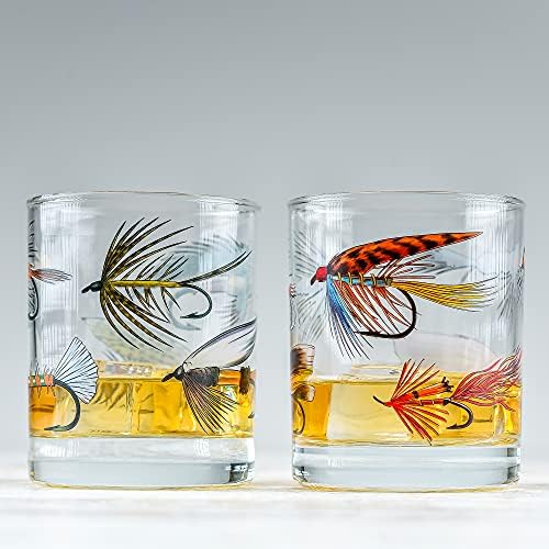 סחורות ירוקות - סט זכוכית לדיג זבובים לדייג ולחוץ - פתיונות זבובים נושא 10 גרם ויסקי כוס שתייה של 2 סט של 2