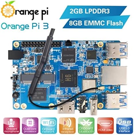 כתום PI 3 H6 2GB LPDDR3 + 8GB EMMC Flash Gigabyte Ethernet יציאה AP6256 WiFi BT5.0 4*USB3.0 תומך באנדרואיד 7.0, אובונטו,