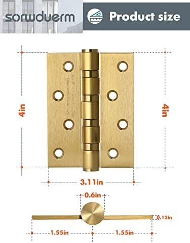 צירי דלת זהב בגודל 4 אינץ 'ציר דלת נירוסטה 4 × 3 × 3 קוטר מיסב ציר 0.6 אינץ', עובי 0.12 אינץ