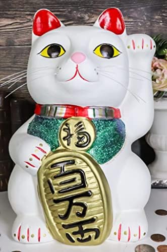 אברוס מזל יפני ומזל הון קסם לבן קוצר חתול מנקי Neko כסף מטבע בנק קרמיקה פג