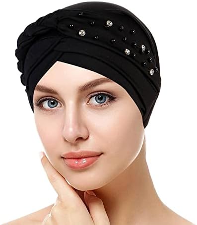 נשים אבני חן כפת כובע טורבן כיסוי ראש אופנה פרל שיער מכסה מטפחת לנשים קפלים סרטן בארה ' ב
