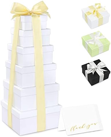 GLGHMH 6 חבילות קופסאות מתנה מרובעות קינון עם מכסים, תיבת הצעות לשושבינה עם סרט כרטיס תודה ， אריזה אלגנטית על ימי שנה
