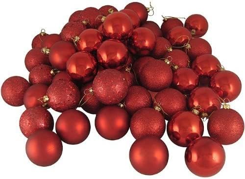 קיפוקלור מיני חג המולד עץ אדום כדור קישוטים, 23 יחידות מחוסמת סאטן מבריק ונצנצים גימור הנורה קישוטי חג המולד
