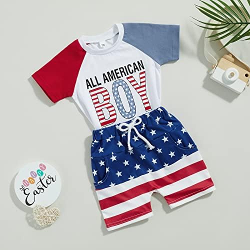 בנות בנות תינוקות מיינומפי 4 ביולי תלבושת דגל אמריקאי טי טי רומפר מכנסיים קצרים
