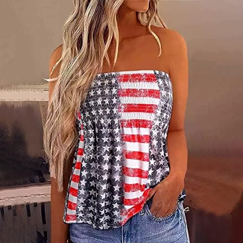 נשים 4 ביולי צינורות צמרות סטרפלס טנקי דגל אמריקאים סקסיות בנדו סקסיות חולצות ללא שרוולים יום עצמאות יום פטריוטי