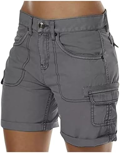 מכנסיים קצרים לנשים של Uqrzau מכנסי ספורט אופנה גבוהה במותניים עם מכנסי פשתן מוצקים בכיס המותניים המותניים מזדמנים