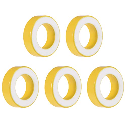 uxcell 5 pcs 22 x 36.5 x 11 ממ חניכי פריט טבעת אבקת ברזל ליבות טורואיד צהוב לבן