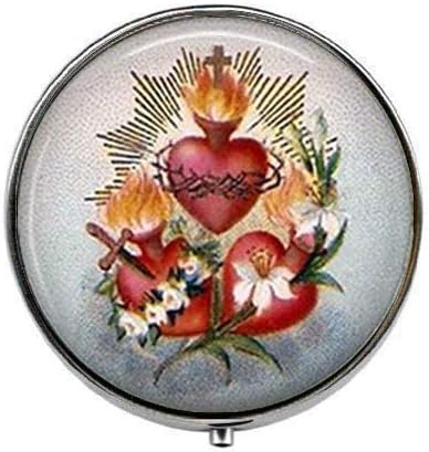 לב עם פרחים בוער לב ישו - אמנות תמונה גלולת תיבת - קסם גלולת תיבת-זכוכית סוכריות תיבה