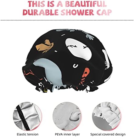 Jgpye כובע מקלחת לשימוש חוזר כובעי מקלחת דינוזאור נוראיים לנשים אטום למים כובע שיער אלסטי שיער כובעי אמבטיה כפולים אטומים