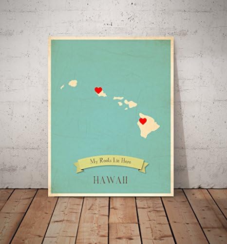 השורשים שלי הוואי אישית קיר מפת 11 * 14, ילד של הוואי מפת קיר אמנות, ילדים של הוואי בציר מפת מדינה, היי קיר אמנות הדפסה,