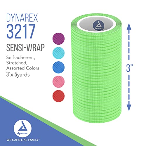Dynarex 3217 Sensi-Wrap גליל תחבושת עצמית ללא לטקס גומי טבעי, מגוון, גודל 3 x 5 yds, אורך 180, רוחב 3 ,