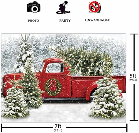 עץ מצחיק 95 איקס 72 חג המולד אדום משאית רקע חורף מושלג יער עץ רקע חג המולד לתת לו שלג עונתי תינוק מקלחת מסיבת יום הולדת