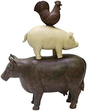 סימן הטבע 3 חיות חווה מוערמות על פי חזיר תרנגול ופסל שרף פרה פסלון בית עיצוב מבטא דקורטיבי עיצוב עיצוב חווה מוערך
