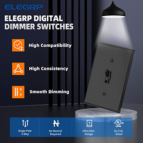 Elegrp החלף מתג דימר עבור LED לעומק, CFL ונורות מנורת אור ליבון, עמוד יחיד או 3-כיוונים, שליטה מלאה עם קביעת מראש, משוט