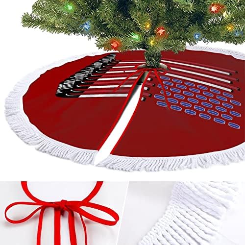 דגל אמריקאי מיוצר עם מקלות הוקי חצאית עץ חג המולד אדום עגול עץ עץ עץ עץ עגול עם קצה משולב לקישוטי חצר חיצוניים מקורה