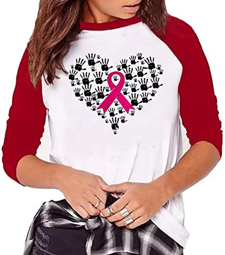 חולצות סרטן השד לנשים בלוק צבע דקלים לב סרטן שד סרט סרטן סרט