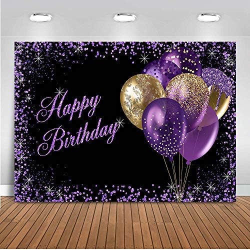 אווזאנו סגול יום הולדת רקע יום הולדת שמח גליטר נקודות למבוגרים נשים של המפלגה קישוטי סגול בלוני עוגת שולחן באנר