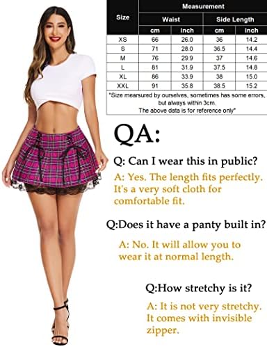 Avidlove נשים קפלים חצאית מיני חצאית תחרה סקסית לקצץ טארטן טרטן תחרה מקוונת חצאית קדמית עבור תלמידת בית הספר