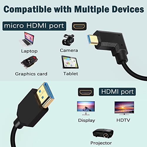 Pngknyocn קצר 8k מיקרו HDMI לכבל HDMI, 90 מעלות זווית שמאלית 1ft/0.3m מהירות גבוהה במיוחד 48 ג'יגה -ביט לשנייה