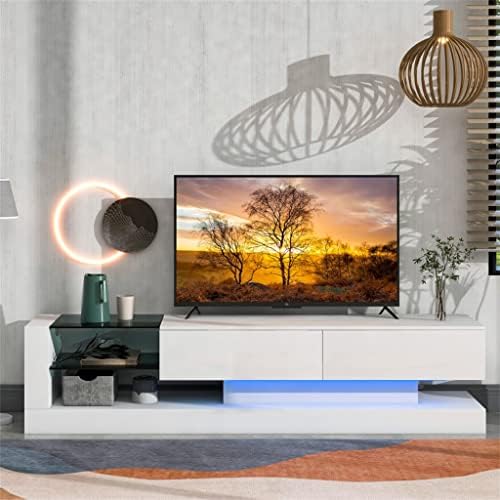 מתלה טלוויזיה SXDS עם שני ארונות אחסון מדיה מרכז בידור לטלוויזיה בגודל 75 אינץ ', 16 צבע RGB צבע LED