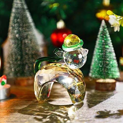QFKRIS חג המולד חתול פסלוני קריסטל פריטי אספנות מפוצצים אמנות זכוכית דקורטיבית משקל נייר בעלי חיים