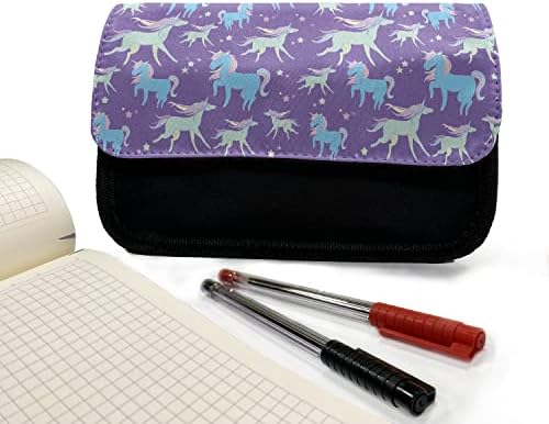 מארז עיפרון של מסיבת חד קרן חד -קרן, כוכבי סוסים, תיק עיפרון עט בדים עם רוכסן כפול, 8.5 x 5.5, סגול ומולטי -צבעוני