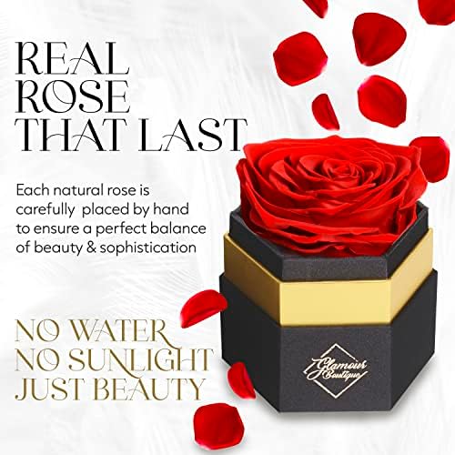זוהר בוטיק משושה יחיד יחיד לנצח קופסת ורדים אדומים - ורדים שמורים בקופסה, ורדים אלמותיים בקופסה שנמשכה שנה - פרחים שמורים
