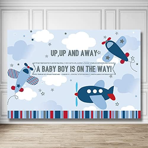 רקע מקלחת תינוק כחול מטוס סילון תינוק ילד בדרך רקע זה קישוט מסיבת ילד טייס מקלחת תינוק באנר 71 על 47 אינץ