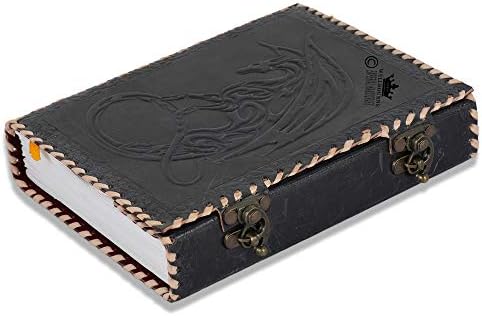 Wellboure Welloine Leather Bound Notebook - A6 דרקון ירח מובלט עם סגירת נעילה ייחודית מארגן כריכה קשה יומן כושר כושר מתכנן
