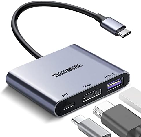 מתאם USB C ל- HDMI, מתאם HDMI ל- USB C עם ממיר וידאו 4K USB 3.0 יציאה & USB-C צום יציאת טעינה תואם עבור