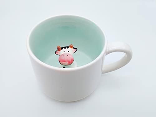 ספלי קפה תלת מימדיות פרה, ספל קיד קרמיקה חמוד של בעלי חיים חמודים, 3D בצורת פרה לקפה ותה 13.5oz